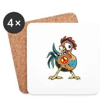 Poulet Coq Paix Réveil Paix Paix Paix Mondiale - Dessous de verre (lot de 4) - blanc - Devant