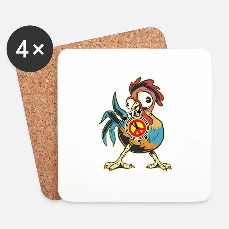 Huhn Hahn Peace Wecker Uhr Weltfrieden Frieden - Untersetzer (4er-Set) - Weiß