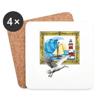 Mouette Mouettes maritimes Phare des oiseaux de mer - Dessous de verre (lot de 4) - blanc - Devant