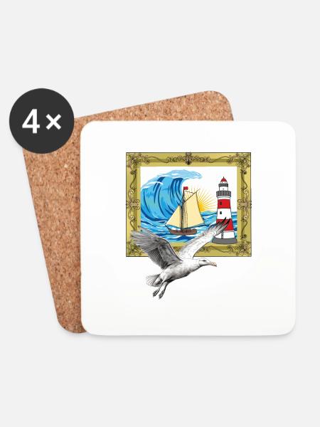 Möwe maritim Möwen Seevögel Leuchtturm - Untersetzer (4er-Set) - Weiß