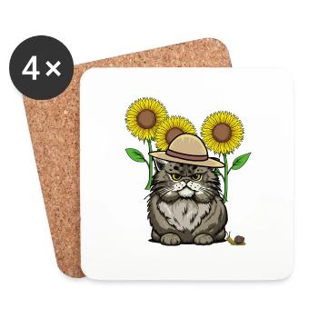 Cadeau d’anniversaire Sunflower Cat Cats - Dessous de verre (lot de 4) - blanc - Devant
