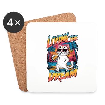 Cat with a beer at the beach - humor - Coasters (set of 4) - white - Front