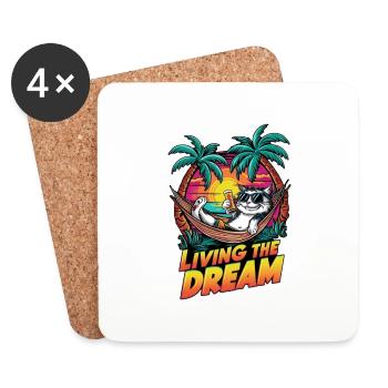 Katze mit einem Bier am Strand - Humor - Untersetzer (4er-Set) - Weiß - Vorne