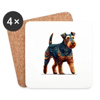 Mandala Art Lakeland Terrier Terriers Lakie - Dessous de verre (lot de 4) - blanc - Devant
