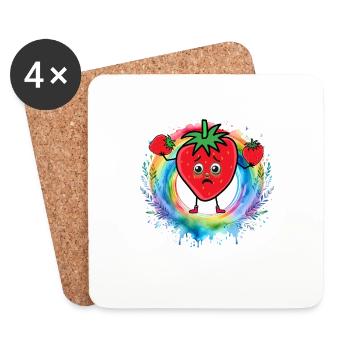 Regenbogen Erdbeeren Erdbeere Obst Früchte - Untersetzer (4er-Set) - Weiß - Vorne