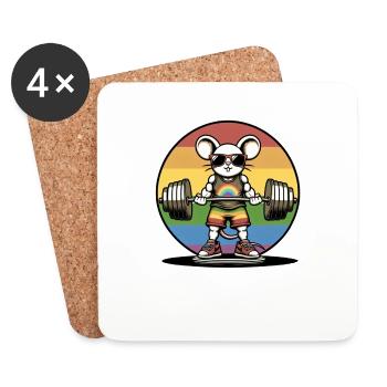 Cool Rainbow Mouse Lifting In The Gym - Coasters (set of 4) - white - Front