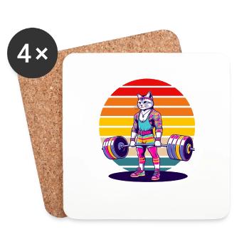 Rainbow Cat Soulevé de terre dans le gymnase - Dessous de verre (lot de 4) - blanc - Devant