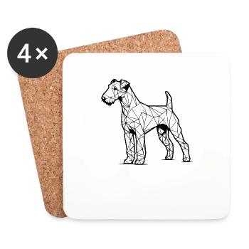 Geometric Line Art Airedale Terrier Bingley - Coasters (set of 4) - white - Front