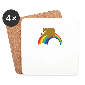 Bär auf einem Regenbogen T-Shirt - Lustiges Fantasietier - Untersetzer (4er-Set) - Weiß - Vorne