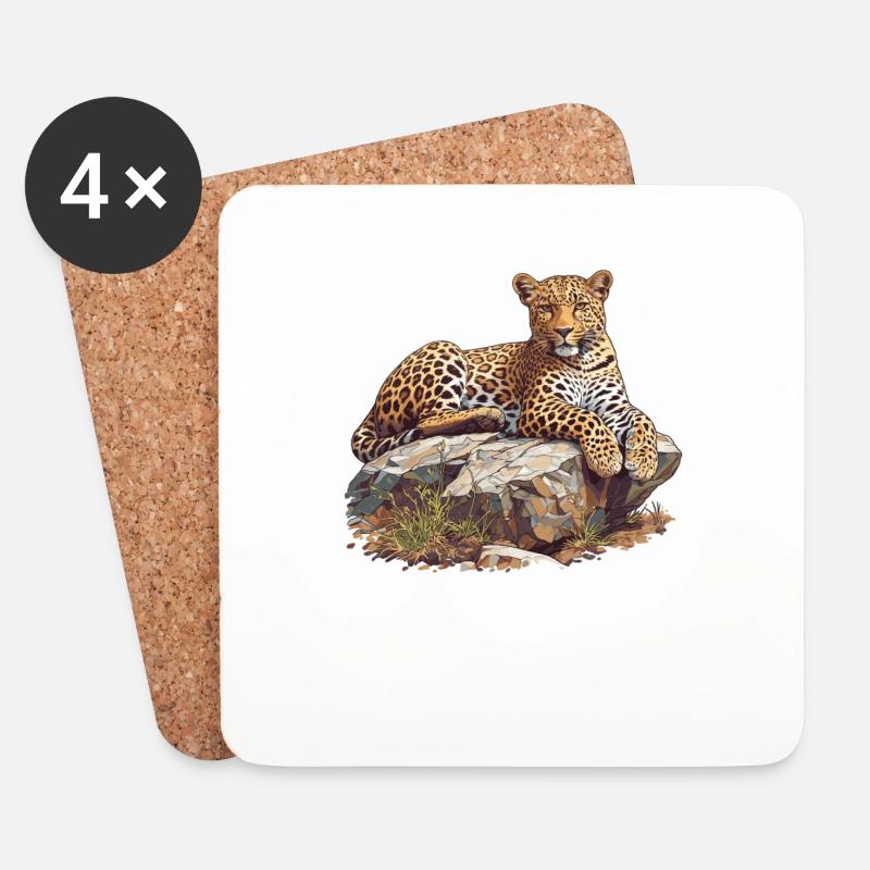 Leoparden Leopard - Untersetzer (4er-Set) - Weiß