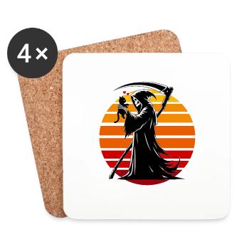 Halloween Cat Grim Reaper Full Moon Scythe Retro - Coasters (set of 4) - white - Front