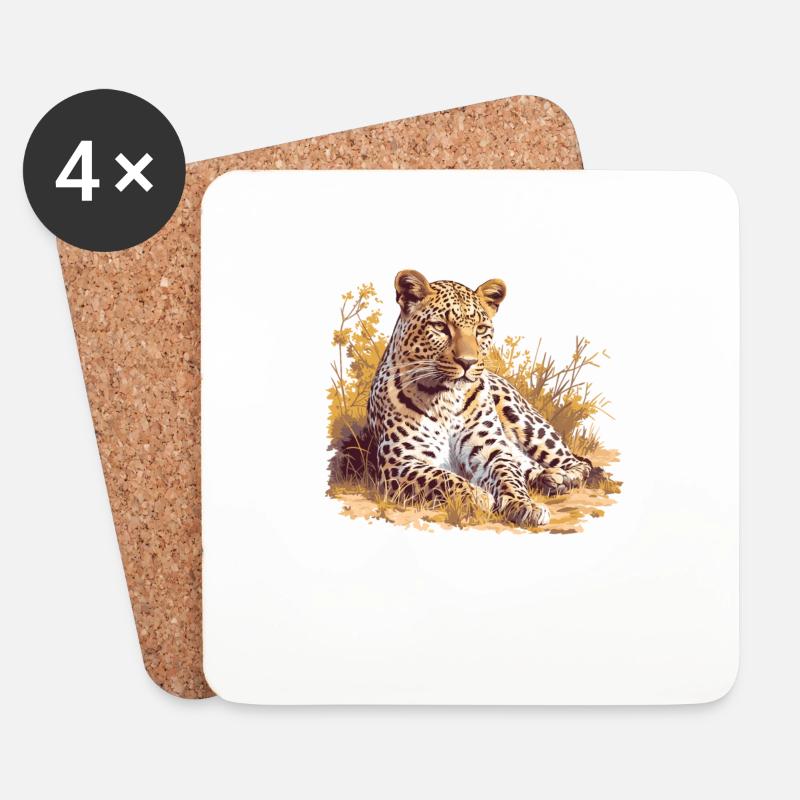 Leoparden Leopard - Untersetzer (4er-Set) - Weiß