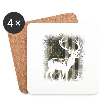 Camo US Flag Deer Elk Buck Camoflage Hunting - Coasters (set of 4) - white - Front