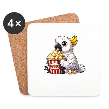 Lustiger Kakadu Paradiesvogel Popcorn Kino Spaß - Untersetzer (4er-Set) - Weiß - Vorne
