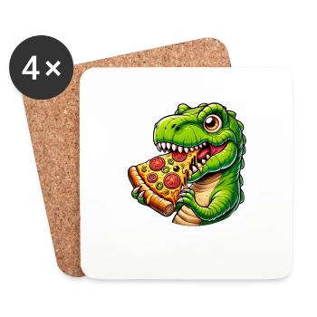 T-Rex Dinosaure avec pizza fromage olives amusant - Dessous de verre (lot de 4) - blanc - Devant