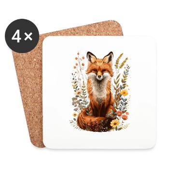 Cottagecore Natur Floral Fuchs - Untersetzer (4er-Set) - Weiß - Vorne