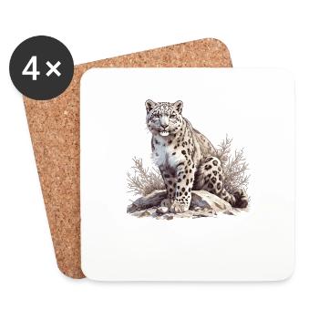 Léopard des neiges Schneeleoparden Schneeleopard - Dessous de verre (lot de 4) - blanc - Devant
