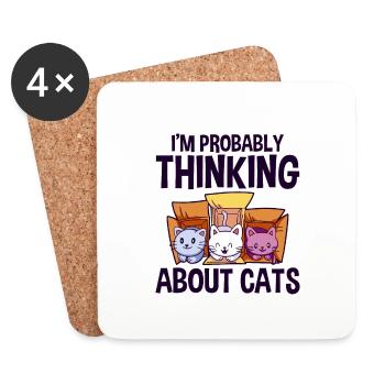 I'm Probably Thinking About Cats 4 - Untersetzer (4er-Set) - Weiß - Vorne