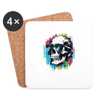 Skull with sunglasses Skull with lots - Coasters (set of 4) - white - Front