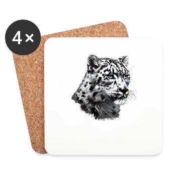 Léopard des neiges Schneeleoparden Schneeleopard - Dessous de verre (lot de 4) - blanc - Devant