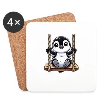 pingouin balançoires aire de jeux amusant animal dessin animé - Dessous de verre (lot de 4) - blanc - Devant