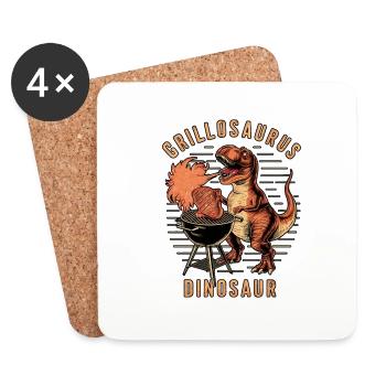 grillosaurus - dinosaure et barbecue - Dessous de verre (lot de 4) - blanc - Devant