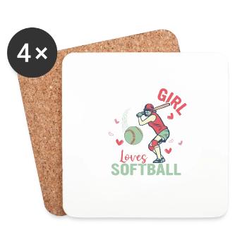 Juste une fille qui aime le softball par équipe de baseball - Dessous de verre (lot de 4) - blanc - Devant