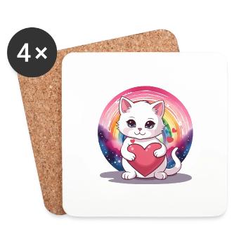 Cat Cats Kitten Rainbow Birthday Kids - Coasters (set of 4) - white - Front