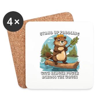 STAND UP PADDLING WITH BEAVER POWER - Untersetzer (4er-Set) - Weiß - Vorne