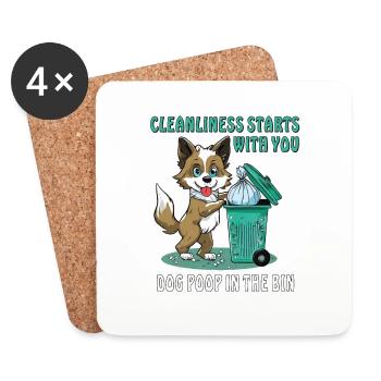 HUND ABFALLEIMER DOG POOP IN THE BIN - Untersetzer (4er-Set) - Weiß - Vorne