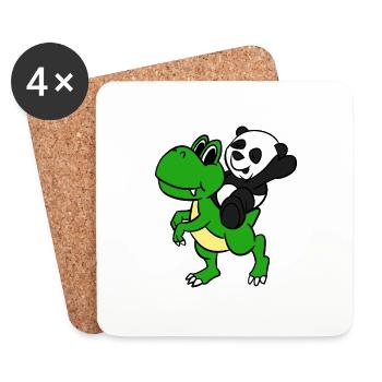 Panda Riding T-Rex T-Shirt Sichuan Animal Panda - Dessous de verre (lot de 4) - blanc - Devant
