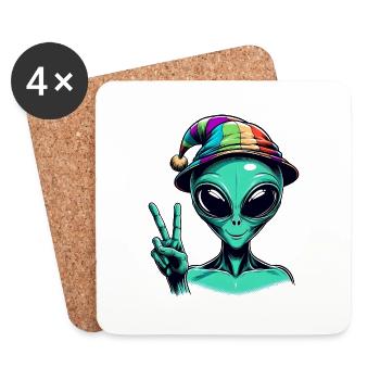 Alien Shows Peace - Coasters (set of 4) - white - Front