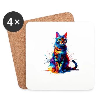 Bunte Splash Art Bengalische Katze - Untersetzer (4er-Set) - Weiß - Vorne