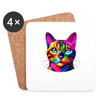 Bunte Pop Art Bengalische Katze - Untersetzer (4er-Set) - Weiß - Vorne