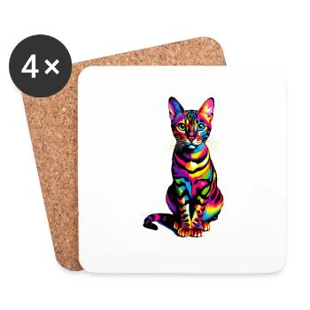 Bunte Pop Art Bengalische Katze - Untersetzer (4er-Set) - Weiß - Vorne