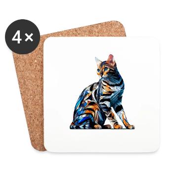 Polygone Art Bengal Chat - Dessous de verre (lot de 4) - blanc - Devant