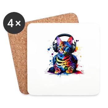 Bunte Splash Art Kopfhörer Bengalische Katze - Untersetzer (4er-Set) - Weiß - Vorne