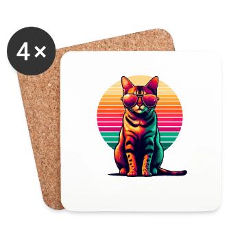 Retro Sonnenuntergang Sonnenbrille Bengalische Katze - Untersetzer (4er-Set) - Weiß - Vorne