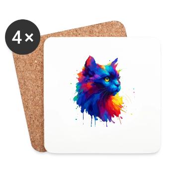Éclaboussures colorées Bombay Cat - Dessous de verre (lot de 4) - blanc - Devant