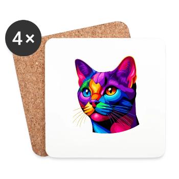 Chat Bombay Pop Art coloré - Dessous de verre (lot de 4) - blanc - Devant
