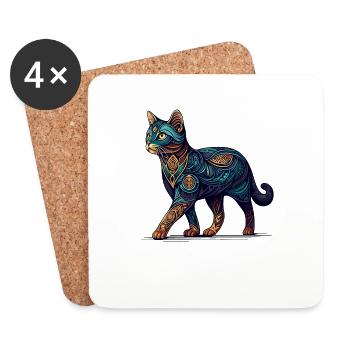 Mandala Art Chausie Jungle Curl Cat - Coasters (set of 4) - white - Front