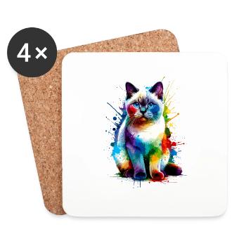 Colorful Splash Art Colorpoint Shorthair - Coasters (set of 4) - white - Front