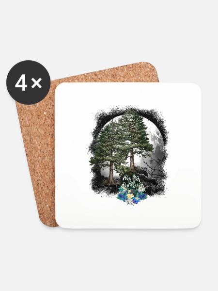 Forêt Nature Printemps Fleurs Conifères Forêt Arbres Arbre - Dessous de verre (lot de 4) - blanc