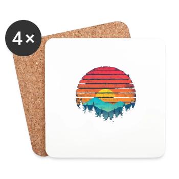 Coucher de soleil Forest Mountain Outdoor Retro 80s s Vintage 2 - Dessous de verre (lot de 4) - blanc - Devant