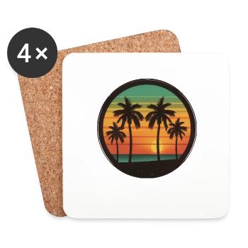 Sunset Palms Silhouette Rétro 80's Vintage Extérieur - Dessous de verre (lot de 4) - blanc - Devant