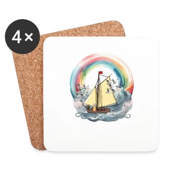Peanut Boat Boats Rainbow Ship Sailing Nut - Coasters (set of 4) - white - Front