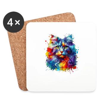 Bunte Splash Art American Curl - Untersetzer (4er-Set) - Weiß - Vorne