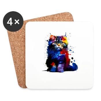 Splash Art coloré American Curl - Dessous de verre (lot de 4) - blanc - Devant