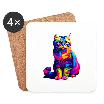 Bunte Pop Art American Curl - Untersetzer (4er-Set) - Weiß - Vorne