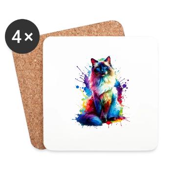 Bunte Splash Art Balinesische Katze Langhaar - Untersetzer (4er-Set) - Weiß - Vorne